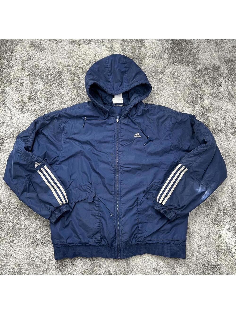 Vintage Y2K navy blue Adidas hooded jacket